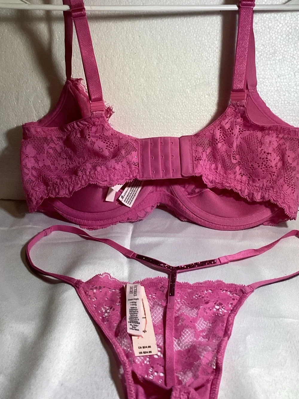 Victoria's Secret Hot Pink Lace Underwire Bra & Thong Set